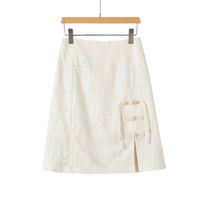 晚白【断码直降】新款新中式短款小个子气质优雅纯色淑女通勤半身裙 杏色 S