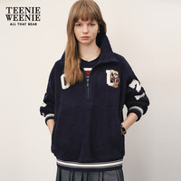 Teenie Weenie小熊秋冬仿羊羔绒半开拉链套头卫衣复古女 M