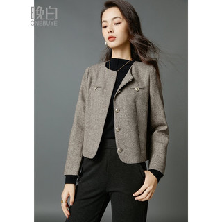 晚白2025春款雅丹风时尚简约气质外套百搭绵羊毛小香风外套女 咖色 XL