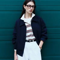 自巧小个子MIU系老钱风夹克短外套女2025早春藏青色百搭上衣 燕麦白 XXS (1码)