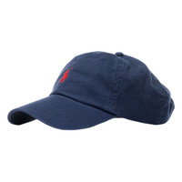 Polo Ralph Lauren拉夫劳伦棒球帽子男鸭舌帽女款刺绣遮阳防晒小马标帽子 藏青色 红色标 均码 可调节