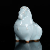 廷怀 TING·HUAI 汝瓷茶宠原矿茶宠摆件创意桌面摆件汝窑开片可养 天青小唐马