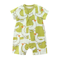 Woobaby新生婴幼儿连体衣爬服埃及棉夏季满月宝宝纯棉 棕榈色 73cm