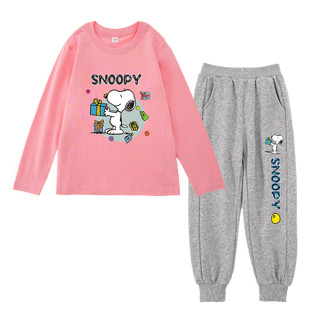 史努比（SNOOPY）童装男童纯棉春秋款儿童长袖T恤圆领女童打底上衣中大童运动装 炫酷努比白+跳跃努比灰蓝 110 【适合身高100CM】 【2件长袖】302白+303LK红 110【适合身高100CM】