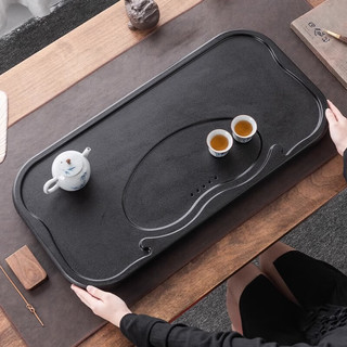 哈骆顿（HALODN）茶盘托盘家用仿乌金石功夫茶具轻奢排水式泡茶台可办公室用干泡台 平步青云【80*37*3】