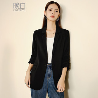 晚白2025春款时尚简约休闲外套气质纯色一粒扣西装外套女 黑色 S
