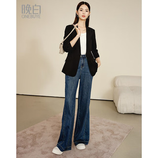 晚白2025春款时尚简约休闲外套气质纯色一粒扣西装外套女 黑色 S