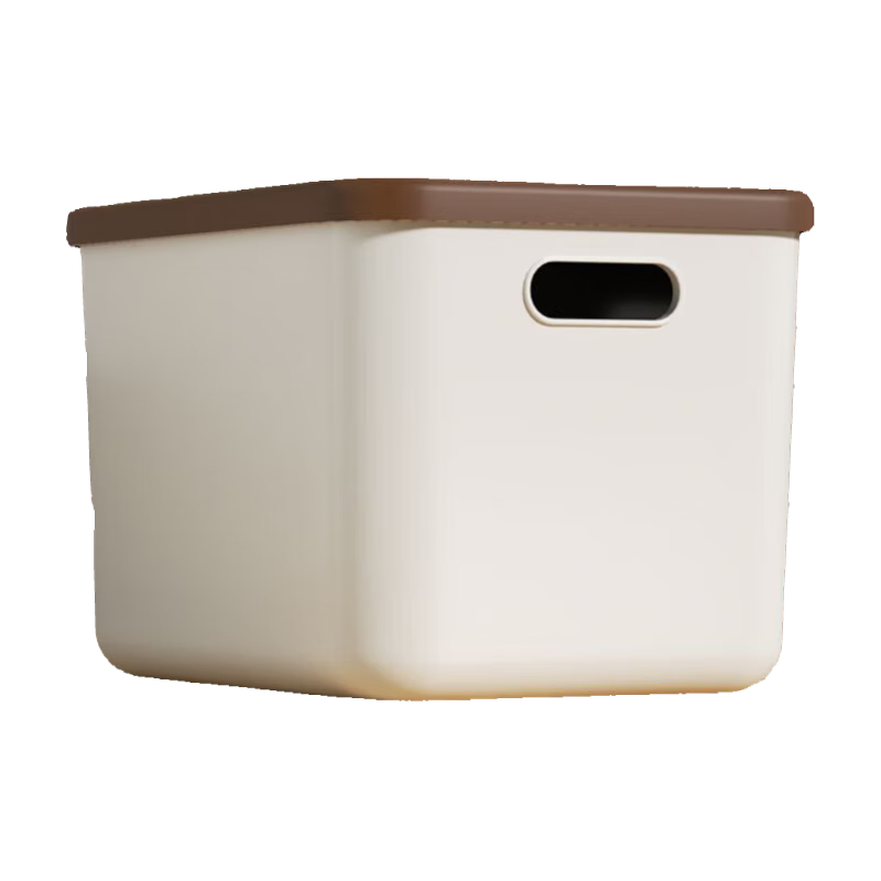希维思 SIVASS桌面杂物收纳盒家用零食玩具储物筐带盖收纳箱整理箱宿舍置物盒子 1个装【奶油棕-特大号】防尘加厚