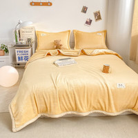 雅鹿牛奶绒毛毯被子冬季加厚双面绒毯子多功能盖毯办公室午睡毯空调毯 奶油黄【双面加厚牛奶绒】 200*230cm【毛毯+2只枕套】