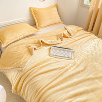 雅鹿牛奶绒毛毯被子冬季加厚双面绒毯子多功能盖毯办公室午睡毯空调毯 奶油黄【双面加厚牛奶绒】 100*120cm【单毛毯】