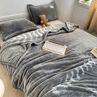 雅鹿牛奶绒毛毯被子冬季加厚双面绒毯子多功能盖毯办公室午睡毯空调毯 绅士灰【双面加厚牛奶绒】 100*120cm【毛毯+1只枕套】