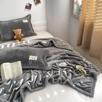 雅鹿牛奶绒毛毯被子冬季加厚双面绒毯子多功能盖毯办公室午睡毯空调毯 绅士灰【双面加厚牛奶绒】 180*200cm【毛毯+2只枕套】