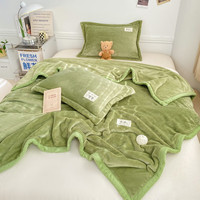 雅鹿牛奶绒毛毯被子冬季加厚双面绒毯子多功能盖毯办公室午睡毯空调毯 抹茶绿【双面加厚牛奶绒】 120*200cm【毛毯+1只枕套】