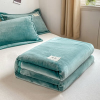 雅鹿牛奶绒毛毯被子冬季加厚双面绒毯子多功能盖毯办公室午睡毯空调毯 祖母绿【双面加厚牛奶绒】 150*200cm【毛毯+2只枕套】