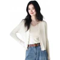 伊芙丽(eifini)伊芙丽蕾丝拼接气质百搭针织开衫女2025春季新款慵懒风基础毛衫女