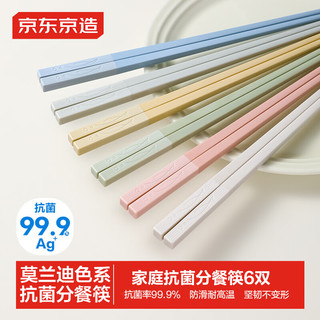 京东京造 筷子 家用食品级餐具合金莫兰迪色分餐筷【抗菌耐高温】双装