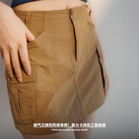 马登 MADEN卡其色工装短裙美式复古辣妹修身半裙百搭显瘦A字包臀裙夏女 卡其色 L