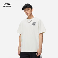 李宁(LI-NING)短袖T恤男女新款反伍BADFIVE宽松文化衫AHST009 米白色-1 S
