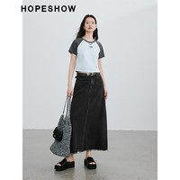 红袖高腰牛仔半身裙夏秋季2024女装高级感开叉毛边显瘦气质直筒裙 牛仔黑091 L