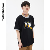 美特斯邦威短袖T恤男唐老鸭联名纯棉印花半袖装上衣圆领舒适潮流夏装 影黑 XXS 155 80A XXS/155
