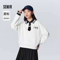 森马 Semir卫衣女polo领字母文艺学院风冬季宽松撞色加绒套头衫气质 白黑色调00419 180/100A/XXXL