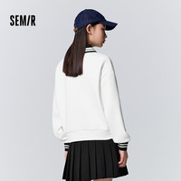 森马 Semir卫衣女polo领字母文艺学院风冬季宽松撞色加绒套头衫气质 白黑色调00419 160/84A/M
