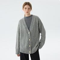 范思蓝恩V领毛衣开衫外套女秋冬2024宽松慵懒风针织衫14148 杂点灰 XS