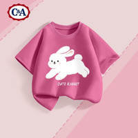 C&A女童短袖t恤2025童装夏季女孩半袖衣服儿童夏装 樱桃红 小白兔莓红+樱桃伙伴莓粉 110