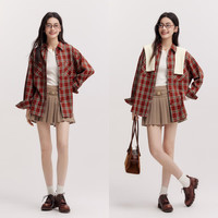 森马（Semir）长袖衬衫女中长款oversize春2025格纹上衣101125105007