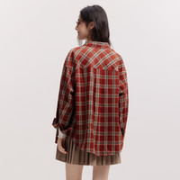 森马（Semir）长袖衬衫女中长款oversize春2025格纹上衣101125105007 红色调00466 M