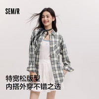 森马（Semir）长袖衬衫女中长款oversize春2025格纹上衣101125105007 白色调00411