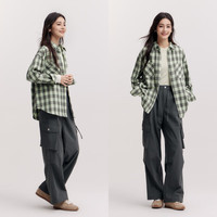 森马（Semir）长袖衬衫女中长款oversize春2025格纹上衣101125105007