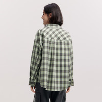森马（Semir）长袖衬衫女中长款oversize春2025格纹上衣101125105007 绿色调00444 L