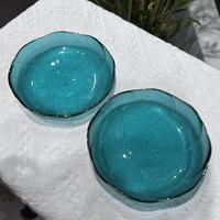 双支中号竖纹墨绿色花语盘设计餐厅客厅家用水果盘蔬菜盘
