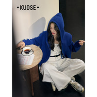 阔色蓝色连帽开衫毛衣外套女2025春季穿搭短款安可拉红色上衣秋冬