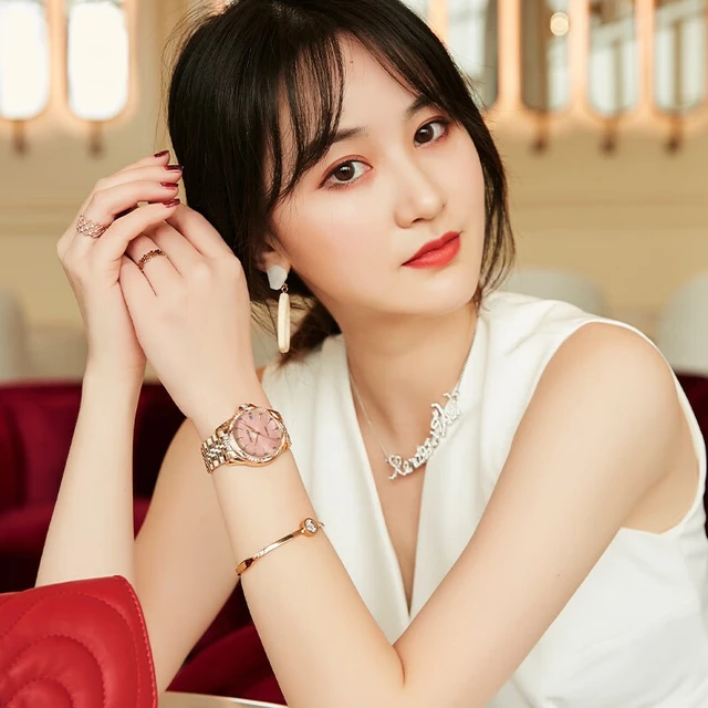 卡罗莱（CALUOLA）女表全自动机械小绿表时尚女士手表防水皮带精钢陶瓷带腕表CA1206 玫金粉面陶瓷 CA1206