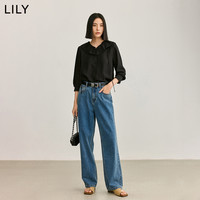LILY夏女装都市休闲通勤款垂坠感百搭显瘦高腰直筒牛仔裤 M