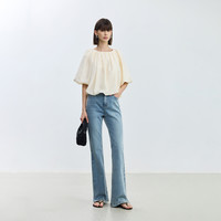 丽丽 LILY女装气质复古休闲通勤显瘦微喇裤修身开叉牛仔裤女 XL