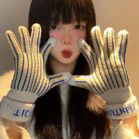 复古条纹针织毛线手套女冬季触屏加厚保暖分指挂脖骑行防寒潮
