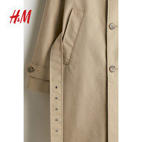 HM男装风衣2025春季翻领双排扣束腰宽松长袖长款大衣1267636 米色 170/92