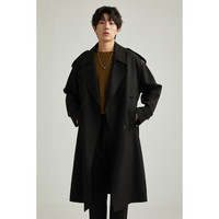 【储格】2025风衣男中长款春秋季上衣设计高级感猎装系带外套 米灰色 2XL