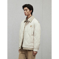 GXG男装 pu皮拼接假两件衬衫式羽绒服男通勤外套24冬 米白 170/M