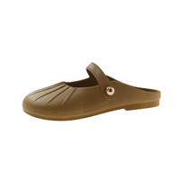 塑胶2025夏季外穿包头凉拖时尚韩版软底懒人金属扣休闲鞋 白色8838 40