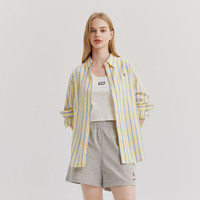 【100%棉】Eland衣恋条纹衬衫纯棉弧形下摆休闲上衣女夏 L/170