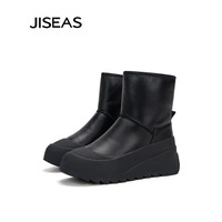 JISEAS2024冬季保暖厚底增高防滑短靴东北真皮中筒雪地靴女