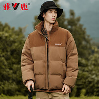 雅鹿羽绒服男士2024冬季灯芯绒休闲加厚保暖青少年面包服 军绿色 3XL