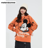 美特斯邦威时尚毛衣女太空米奇圆领毛衫套头印花青春流行保暖秋冬 橙色组 170/XL