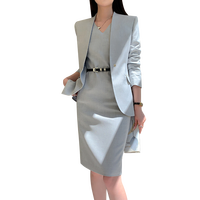 灰色西装外套女气质名媛高级感正装连衣裙正式场合休闲小西服套裙 灰色连衣裙 S