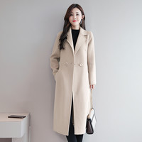 红色双面羊绒大衣羊毛呢子中长款双面呢毛呢外套西装高端气质女装 米色 L