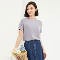 佐丹奴T恤女装黑科技凉感针织刺绣撞色圆领短袖T恤 05323414 18 暮光蓝 L